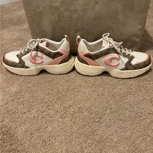 Coach Tech Runner Khaki and Tan Sneakers, size 9.